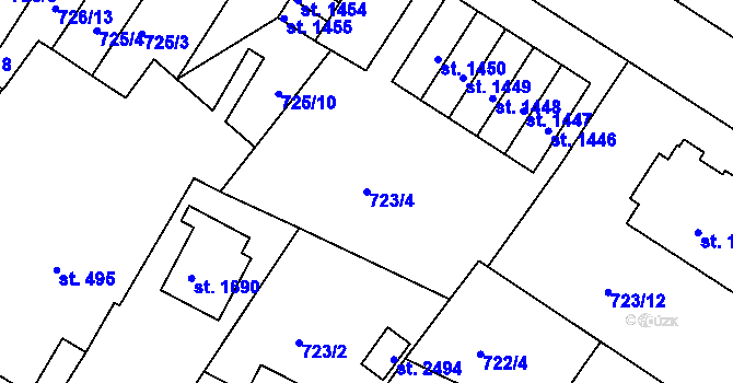 Parcela st. 723/4 v KÚ Chlumec nad Cidlinou, Katastrální mapa