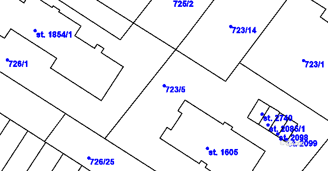 Parcela st. 723/5 v KÚ Chlumec nad Cidlinou, Katastrální mapa