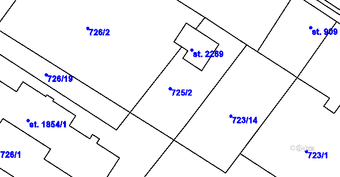 Parcela st. 725/2 v KÚ Chlumec nad Cidlinou, Katastrální mapa