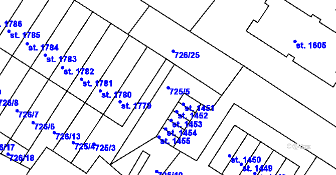 Parcela st. 725/5 v KÚ Chlumec nad Cidlinou, Katastrální mapa
