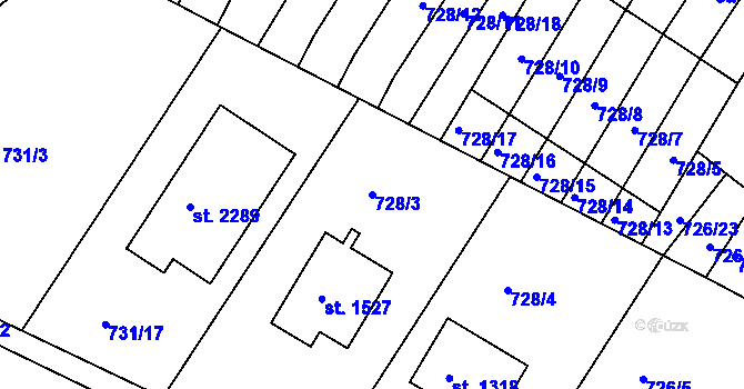 Parcela st. 728/3 v KÚ Chlumec nad Cidlinou, Katastrální mapa
