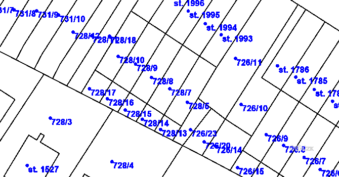 Parcela st. 728/7 v KÚ Chlumec nad Cidlinou, Katastrální mapa