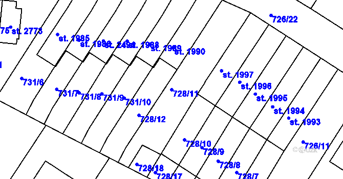 Parcela st. 728/11 v KÚ Chlumec nad Cidlinou, Katastrální mapa