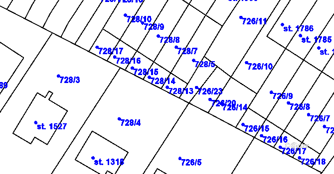 Parcela st. 728/13 v KÚ Chlumec nad Cidlinou, Katastrální mapa