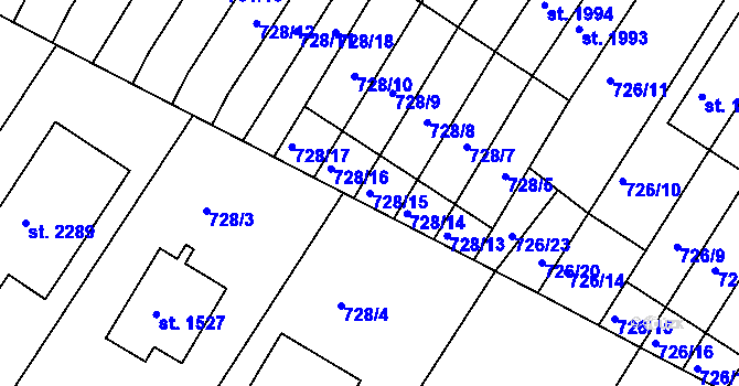 Parcela st. 728/15 v KÚ Chlumec nad Cidlinou, Katastrální mapa