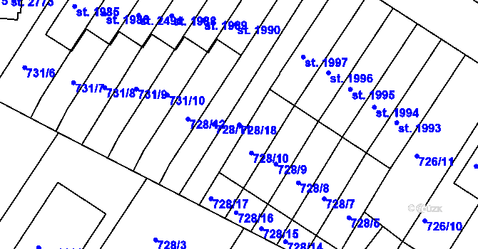 Parcela st. 728/18 v KÚ Chlumec nad Cidlinou, Katastrální mapa