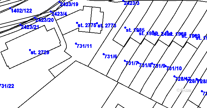 Parcela st. 731/6 v KÚ Chlumec nad Cidlinou, Katastrální mapa