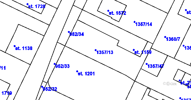 Parcela st. 1357/13 v KÚ Chlumec nad Cidlinou, Katastrální mapa
