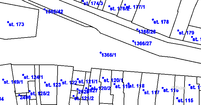 Parcela st. 1366/1 v KÚ Chlumec nad Cidlinou, Katastrální mapa