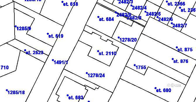 Parcela st. 2110 v KÚ Chlumec nad Cidlinou, Katastrální mapa