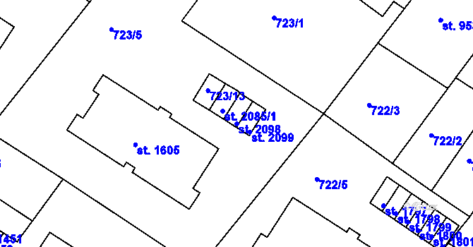 Parcela st. 2098 v KÚ Chlumec nad Cidlinou, Katastrální mapa