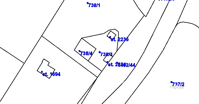 Parcela st. 738/3 v KÚ Chlumec nad Cidlinou, Katastrální mapa