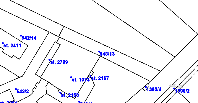 Parcela st. 548/13 v KÚ Chlumec nad Cidlinou, Katastrální mapa