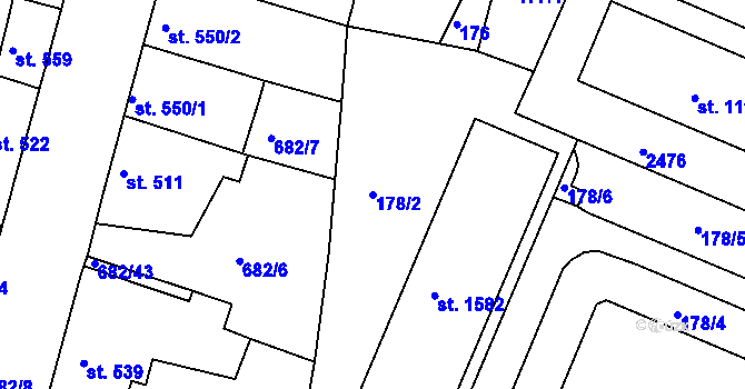 Parcela st. 178/2 v KÚ Chlumec nad Cidlinou, Katastrální mapa