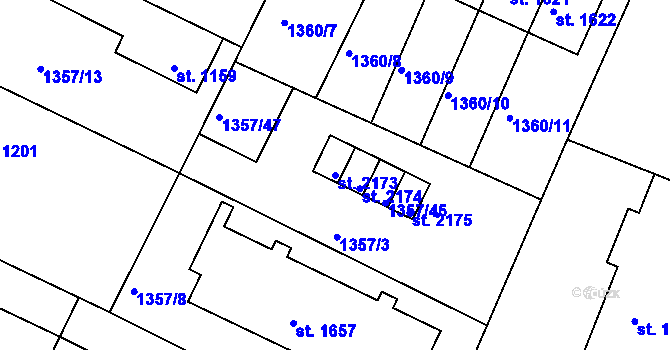 Parcela st. 2173 v KÚ Chlumec nad Cidlinou, Katastrální mapa