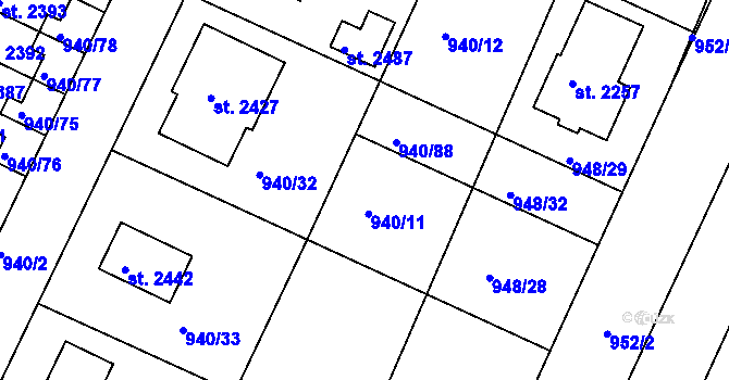 Parcela st. 940/11 v KÚ Chlumec nad Cidlinou, Katastrální mapa