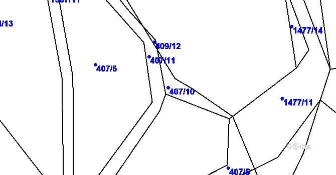 Parcela st. 407/10 v KÚ Chlumec nad Cidlinou, Katastrální mapa