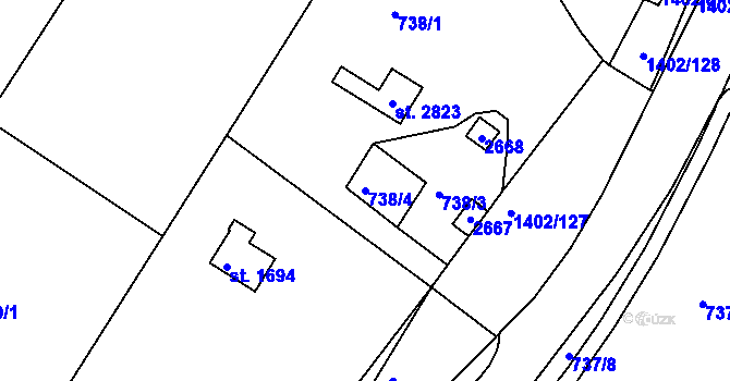 Parcela st. 738/4 v KÚ Chlumec nad Cidlinou, Katastrální mapa