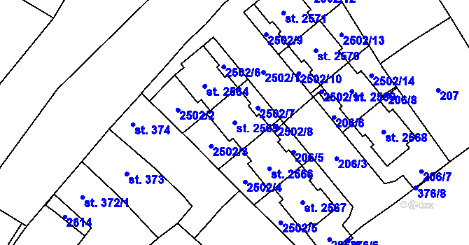 Parcela st. 2565 v KÚ Chlumec nad Cidlinou, Katastrální mapa