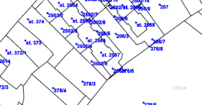 Parcela st. 2567 v KÚ Chlumec nad Cidlinou, Katastrální mapa