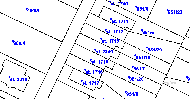Parcela st. 2249 v KÚ Chlumec nad Cidlinou, Katastrální mapa