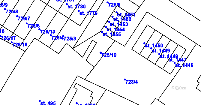 Parcela st. 725/10 v KÚ Chlumec nad Cidlinou, Katastrální mapa