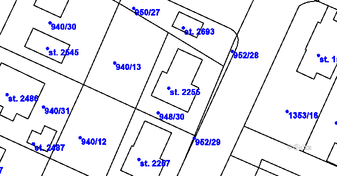 Parcela st. 2255 v KÚ Chlumec nad Cidlinou, Katastrální mapa