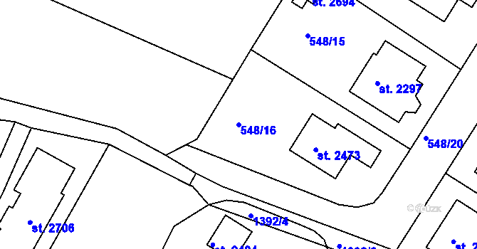Parcela st. 548/16 v KÚ Chlumec nad Cidlinou, Katastrální mapa