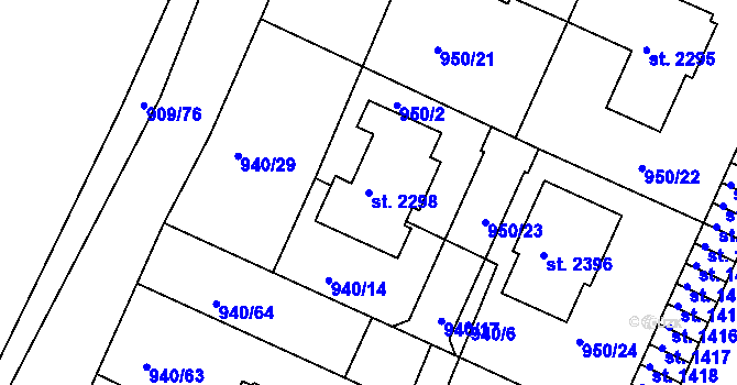 Parcela st. 2298 v KÚ Chlumec nad Cidlinou, Katastrální mapa