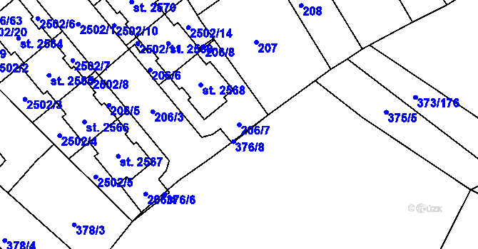 Parcela st. 206/7 v KÚ Chlumec nad Cidlinou, Katastrální mapa