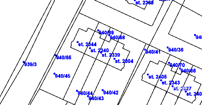 Parcela st. 2339 v KÚ Chlumec nad Cidlinou, Katastrální mapa