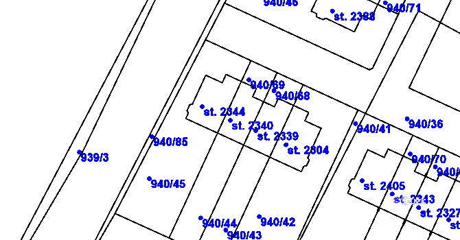 Parcela st. 2340 v KÚ Chlumec nad Cidlinou, Katastrální mapa