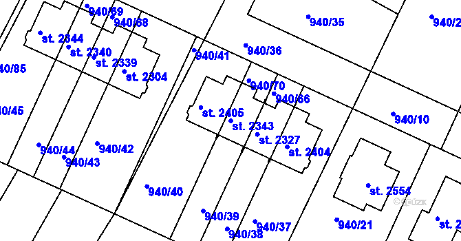 Parcela st. 2343 v KÚ Chlumec nad Cidlinou, Katastrální mapa