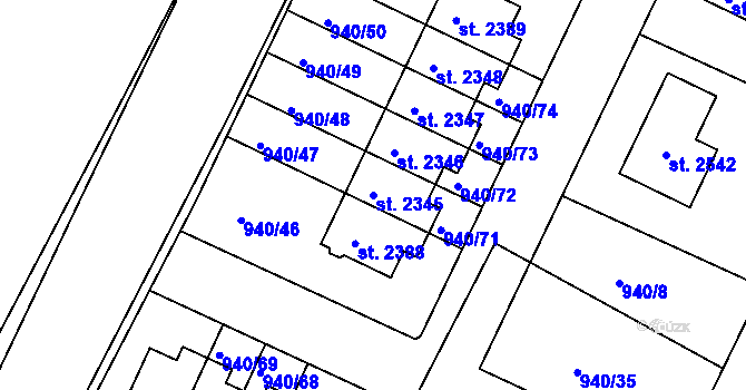 Parcela st. 2345 v KÚ Chlumec nad Cidlinou, Katastrální mapa
