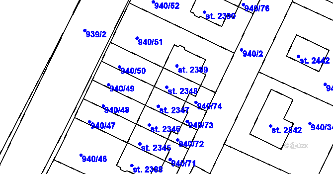 Parcela st. 2348 v KÚ Chlumec nad Cidlinou, Katastrální mapa