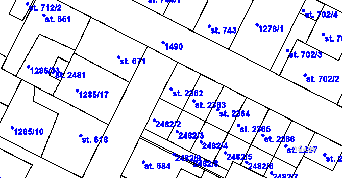 Parcela st. 2362 v KÚ Chlumec nad Cidlinou, Katastrální mapa