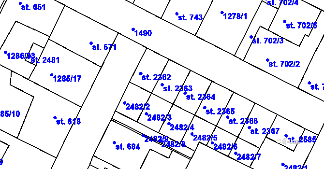 Parcela st. 2363 v KÚ Chlumec nad Cidlinou, Katastrální mapa