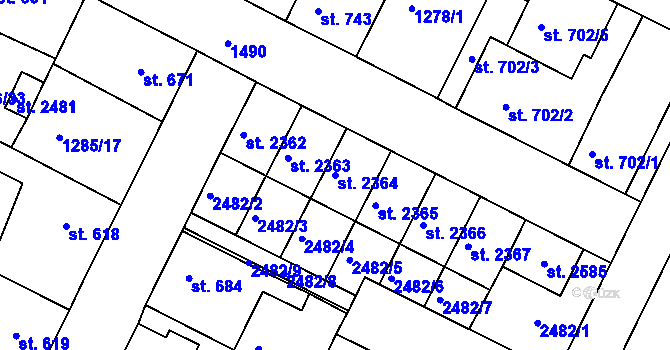 Parcela st. 2364 v KÚ Chlumec nad Cidlinou, Katastrální mapa