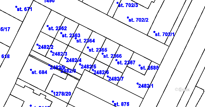 Parcela st. 2366 v KÚ Chlumec nad Cidlinou, Katastrální mapa