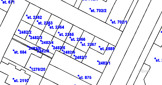 Parcela st. 2367 v KÚ Chlumec nad Cidlinou, Katastrální mapa