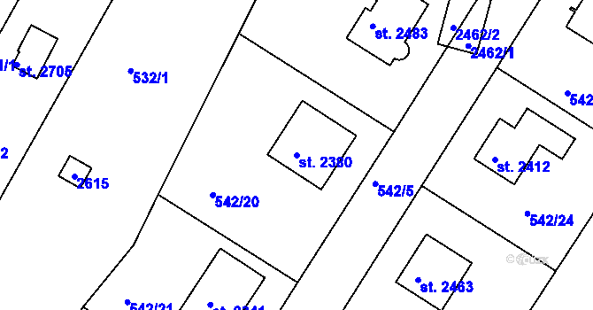 Parcela st. 2380 v KÚ Chlumec nad Cidlinou, Katastrální mapa