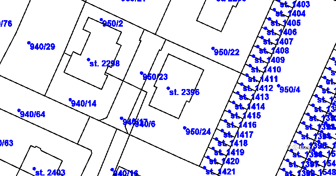 Parcela st. 2396 v KÚ Chlumec nad Cidlinou, Katastrální mapa