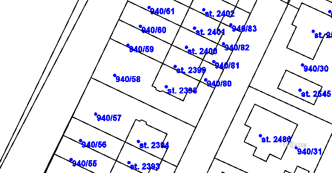 Parcela st. 2398 v KÚ Chlumec nad Cidlinou, Katastrální mapa