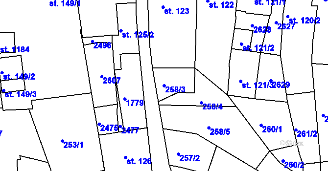 Parcela st. 258/3 v KÚ Chlumec nad Cidlinou, Katastrální mapa