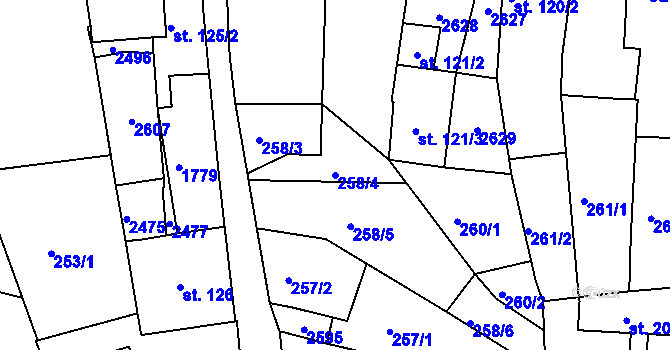 Parcela st. 258/4 v KÚ Chlumec nad Cidlinou, Katastrální mapa