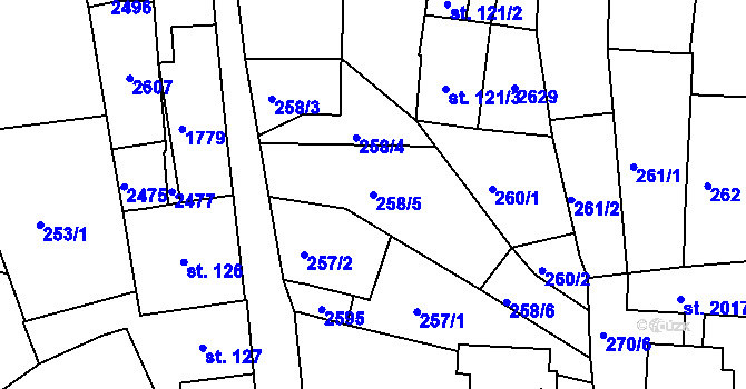 Parcela st. 258/5 v KÚ Chlumec nad Cidlinou, Katastrální mapa