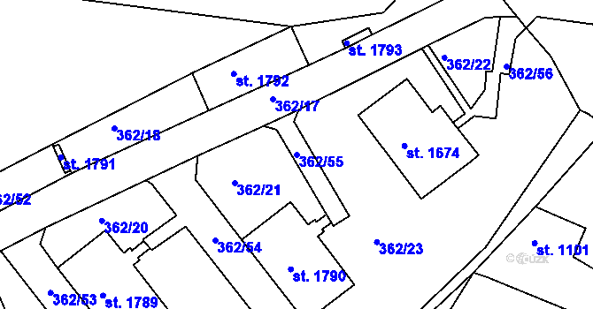 Parcela st. 362/55 v KÚ Chlumec nad Cidlinou, Katastrální mapa