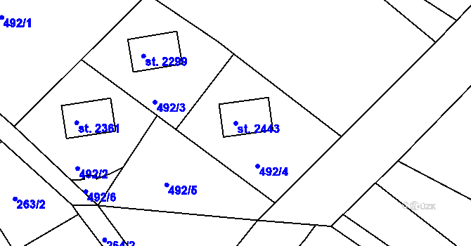 Parcela st. 2443 v KÚ Chlumec nad Cidlinou, Katastrální mapa