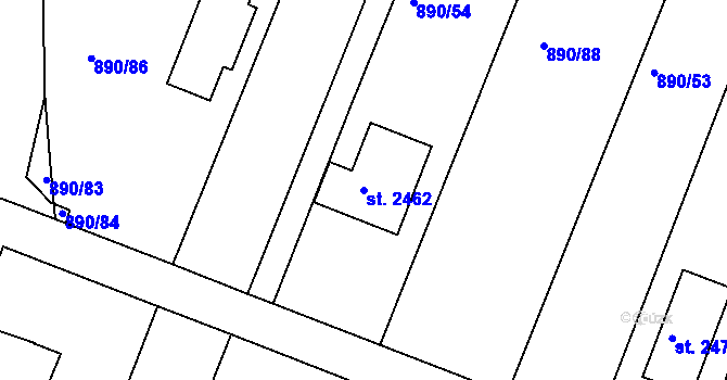 Parcela st. 2462 v KÚ Chlumec nad Cidlinou, Katastrální mapa