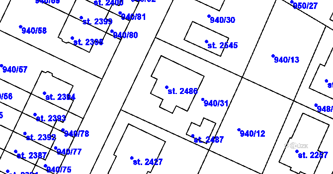Parcela st. 2486 v KÚ Chlumec nad Cidlinou, Katastrální mapa